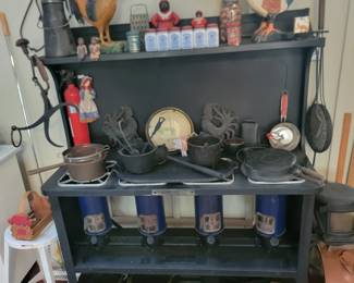 New Production 74 Iron Cole Burning Stove with Several Cast Iron Pots and Grill Pans ect.