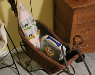 Vintage Wrought Iron & Wicker Sleigh Aprox. 18"x12"