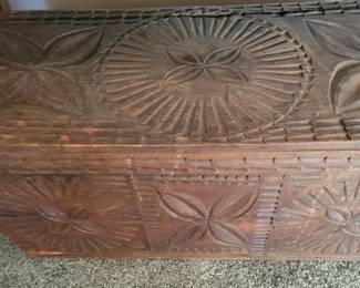 Hand Carved Wooden Trunk
