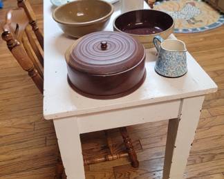 Antique Farm House Table with Single Drawer for Flatware . Lots of Mixing Bowls