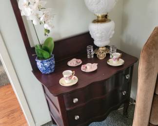 Antique Wash Stand with Milk Glass Lamp