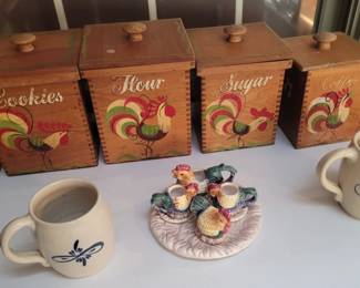 Vintage Wooden Rooster Canister set