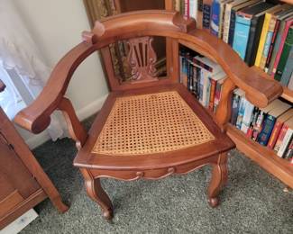 Vintage Lyre Back Cane Seat Arm Chair