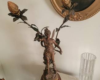 Art Nouveau 2 Light Lamp Printemps Lady French Figural