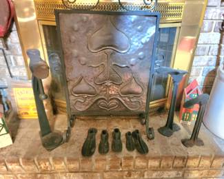 Metal Fire Screen and Iron Shoemaker Items