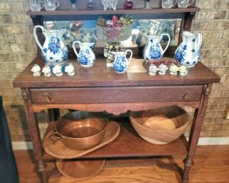 Antique Server and Blue & White Ironstone