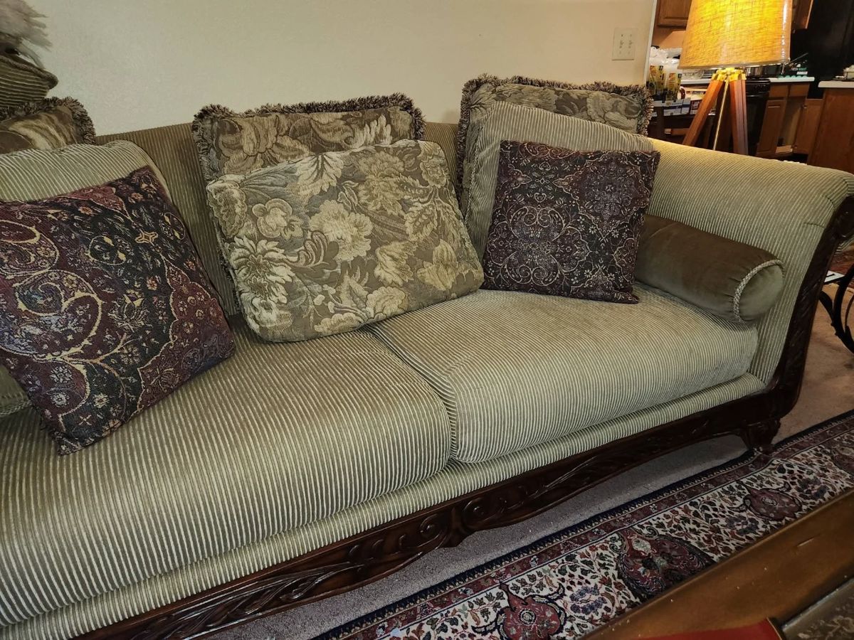 Beautiful suede couch and matching loveseat  