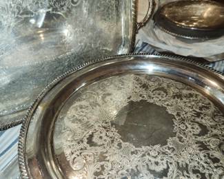 Assorted silverplate serving pieces