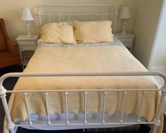 White Metal Fullsize Frame with mattress and bedding included