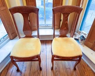 Antique Solid Oak Wooden Chairs includes two chairs