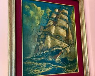 Mid Century Velvet Border Ship