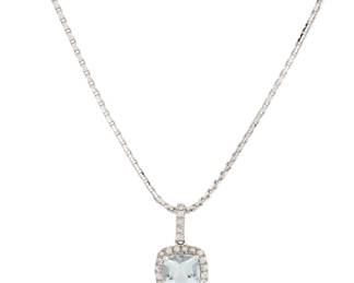 14K 1.91ct aquamarine  .45 cttw diamond pendant on 14K chain