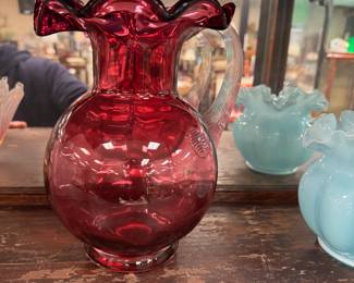 Cranberry Ruffled Edge Pitcher
