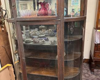 Oak Curved Glass China Cabinet