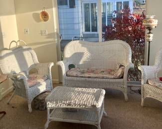 Wicker patio furniture set, end table