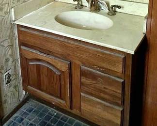 Vintage Bathroom Vanity, Countertop, Sink, & Backsplash – Found in 1890 Victorian (fixtures excluded)
