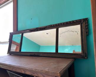 Vintage Triple-Panel Etched Mirror – Long Overmantel / Buffet Mirror