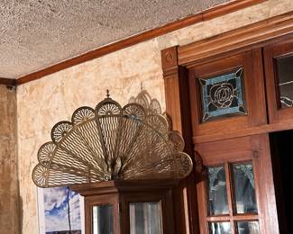 Vintage Art Deco Brass Peacock Fireplace Fan