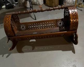 Gorgeous Antique Hand Carved Rocking Cradle