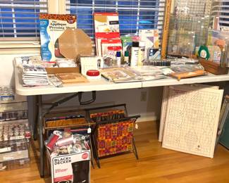 Large Assortment of Sewing Tools, Templates, Thread, Cutting & Pressing Boards