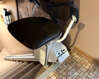 AVAILABLE FOR PRESALE $500.00 STAYING HOME CO. LEGACY II INDOOR STAIR LIFT BATTERY POWERED, LIFETIME WARRANTY ON MOTOR AND CIRCUIT BOARD BUT NOT THE BATTERY. 350 LB CAPACITY