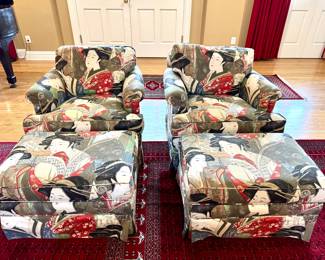 $450 (each) - Chinoiserie club chair with ottoman (2 available) - chair 33x34x30, ottoman 29x20x17
