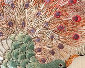 $600 - Chinoiserie silk embroidery in amazing wooden frame, Large scale- 34x56