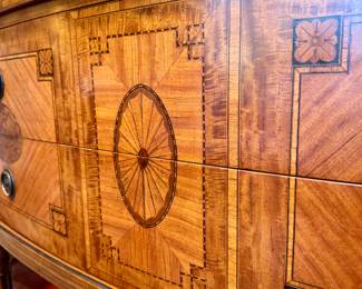 $1800 - Demi lune buffet with glass top with Burlwood inlay! Gorgeous! - 78x26x38