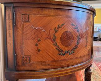 $1800 - Demi lune buffet with glass top with Burlwood inlay! Gorgeous! - 78x26x38