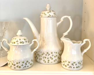 $40/3 pieces - J&G Meakin Sterling Forget Me Not Teapot, Sugar and Creamer. Wear noted on the teapot as shown. 
