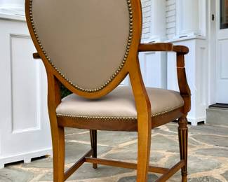 $240 (each) - wood and leather side armed dining chair with nailhead trim (2 available)- 26x25x39.5