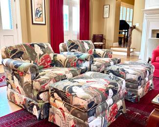 $450 (each) - Chinoiserie club chair with ottoman (2 available) - chair 33x34x30, ottoman 29x20x17