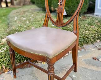 $200 (each) - Dark wood chair with carved wood detail and nailhead trim (8 available)- 21x19x28