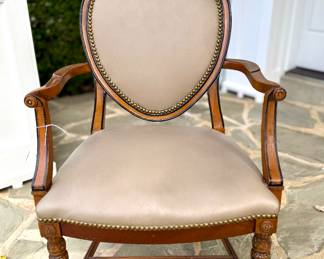 $240 (each) - wood and leather side armed dining chair with nailhead trim (2 available)- 26x25x39.5