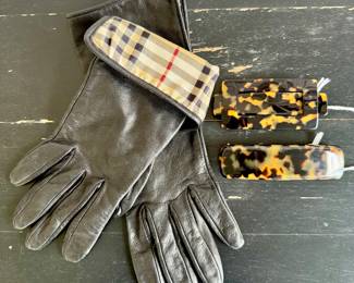 $200 - Burberry women gloves - size 7 (minor stitch needed on one); $36 (each) - Wardani French tortoise shell hair clip (2 available)