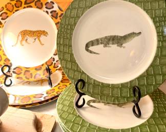 $20 (each) - Limoges France Patricia Deroubaix Porcelain leopard, alligator, elephant and zebra (12 available) - 10.5 dinner plates