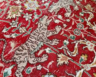 $1,500- Big Game motif Silk Rug (sold as is- moderate wear noted in several places)- 8x10