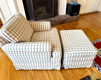 $450 - Custom Upholstered, down filled Chair and ottoman - Chair 31.5x33.5x30.25; Ottoman 28.5x20.5x17