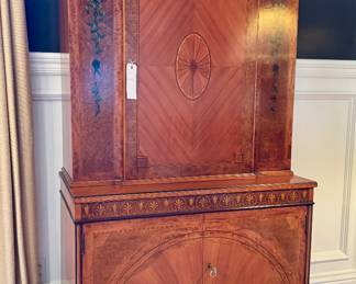 $850 - Wooden Secretary with painted detail and Inlay wood - 36x18x66