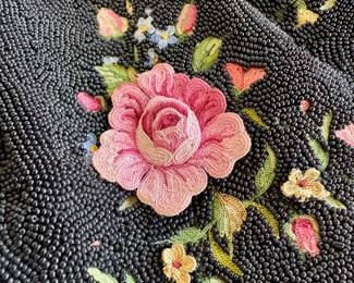 $80 - vintage black beaded clutch with floral embroidery