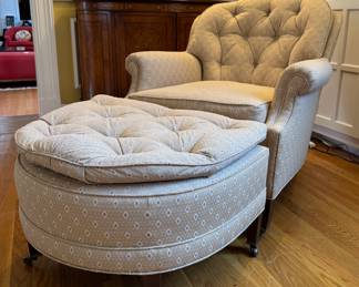 $550 - Custom upholstered tufted club chair and ottoman - 26x20x16