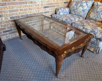 antique coffee table w/glass-top