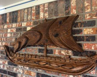 vintage Witco Wilrongo "Outrigger" Viking ship wall art from the 1960s
