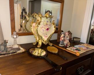 vintage vanity mirror & brush
