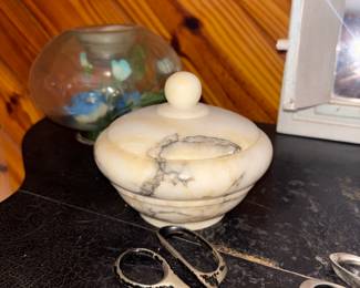 vintage marble trinket bowl with lid