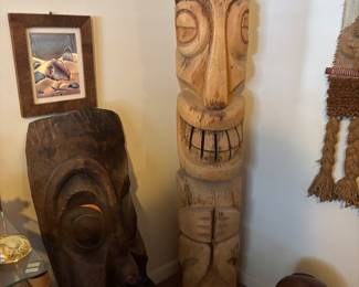 Large tiki art - dark brown is a wall hanger