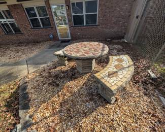 Outdoor cement mosaic table and benches - MUST BRING YOUR OWN HELP!