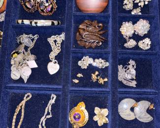 vintage costume earrings, bakelite brooch, and more!