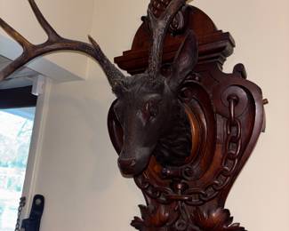 Black Forest hand-carved wooden deer head wall sculpture / plaque 