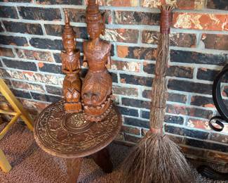 vintage hand-carved wooden Thai Thepanom figures